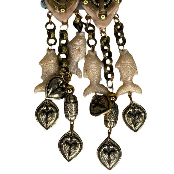 Vintage Fish Charm Earrings Dangle Clip Ons Statement Earrings - Picture 6 of 7